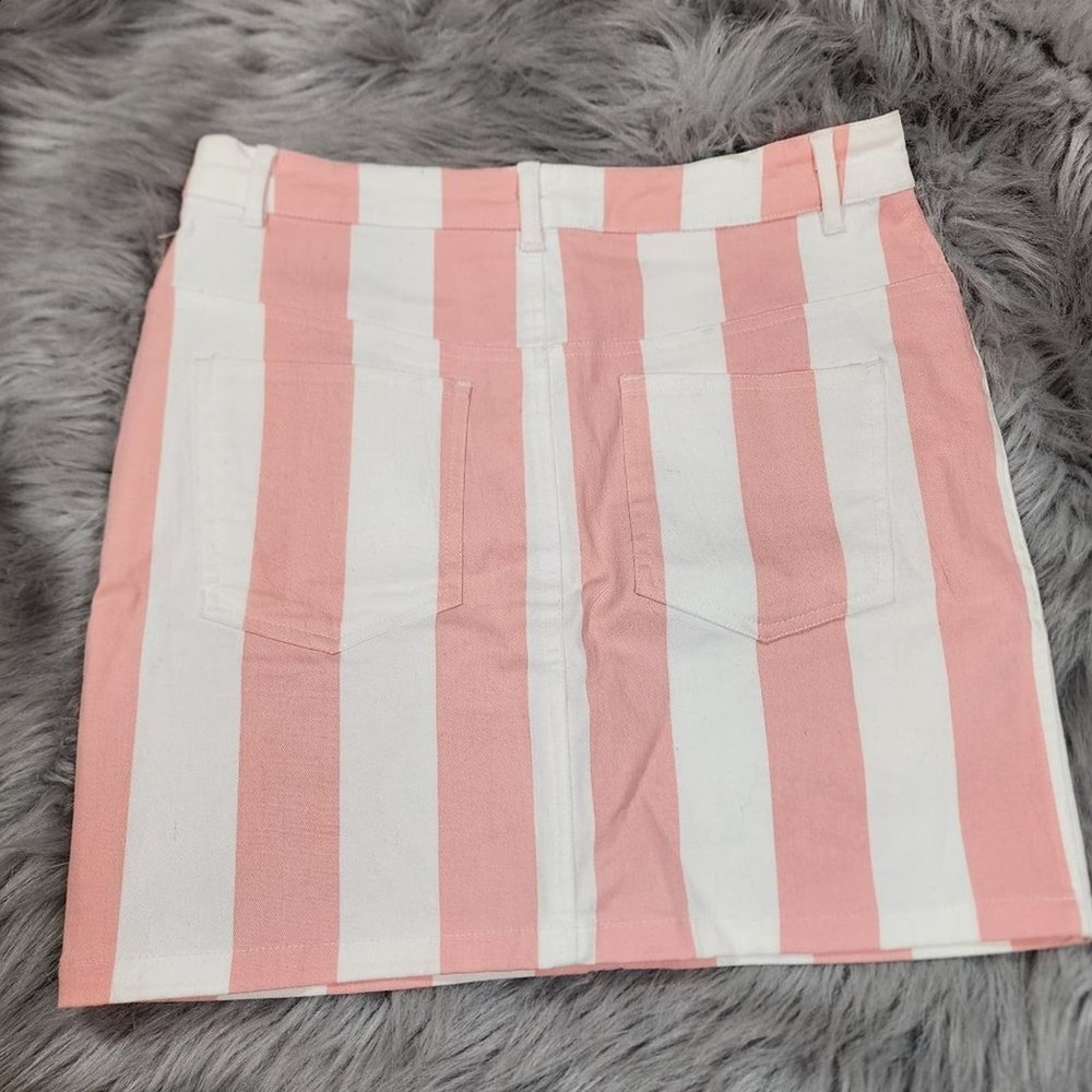 Motel Rocks pink and white striped‎ denim jean mini skirt woman's size small - Picture 3 of 10